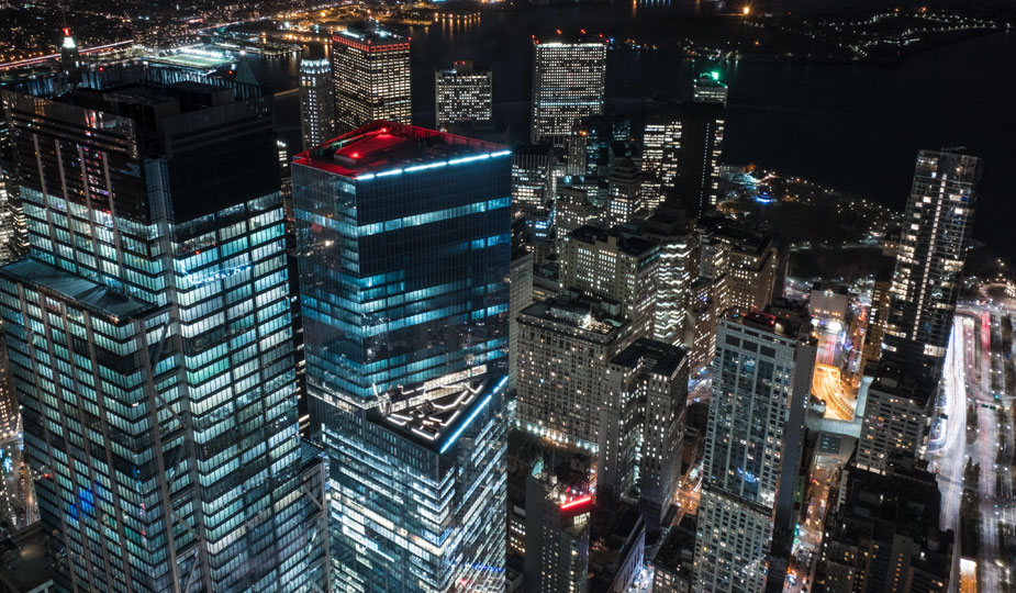 Financial district at night