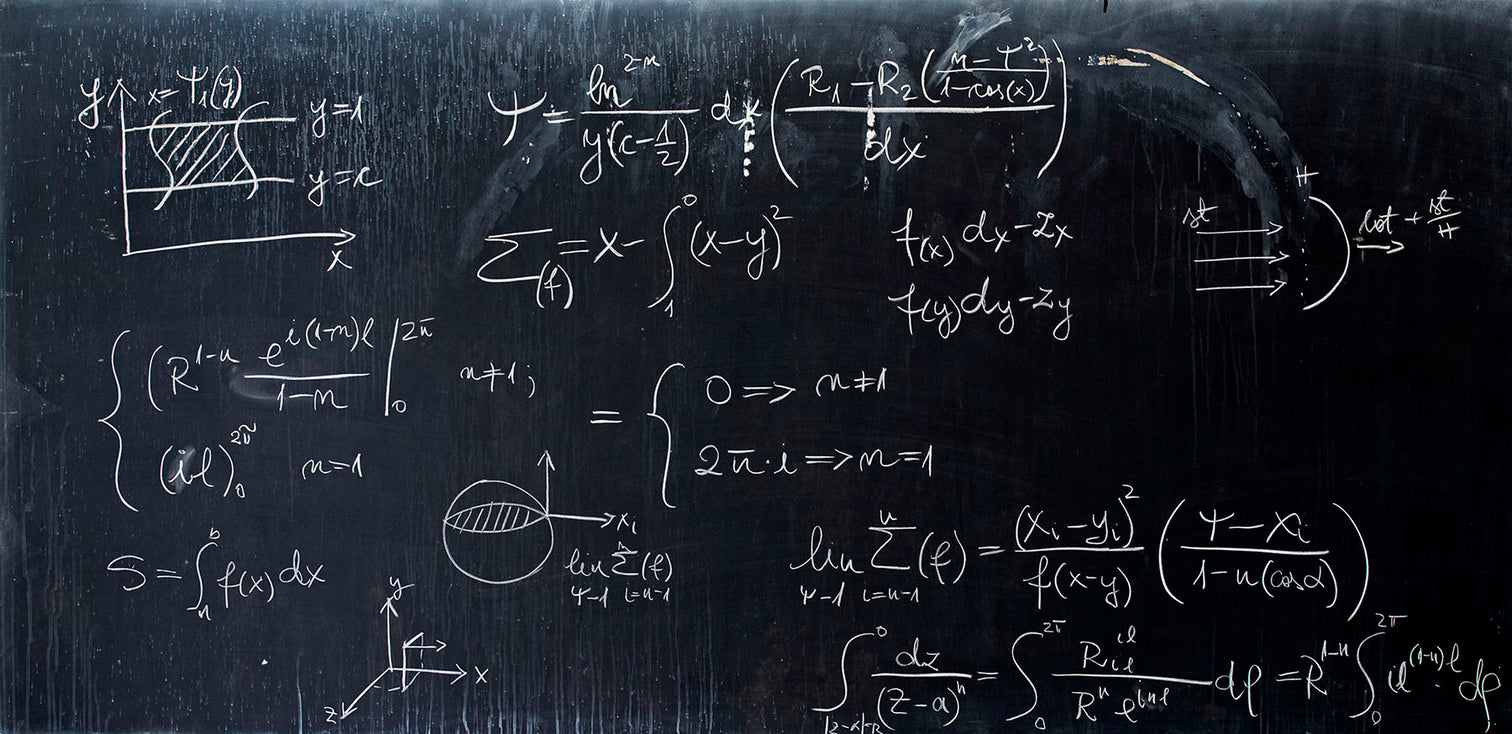 Mathematical equations on a chalkboard